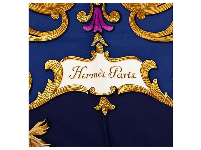 Foulard di seta Hermès Blue Cheval Turc 90 Blu navy - vista 3