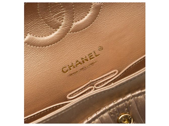 Chanel Brown Medium Classic Chevron Calfskin Pleated Double Flap Marrone Bronzo - vista 5