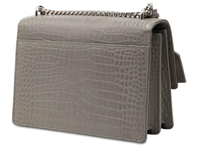 Saint Laurent Gray Medium Croc Embossed Leather Monogram Sunset Crossbody Marrone - vista 2
