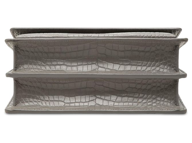 Saint Laurent Gray Medium Croc Embossed Leather Monogram Sunset Crossbody Marrone - vista 3