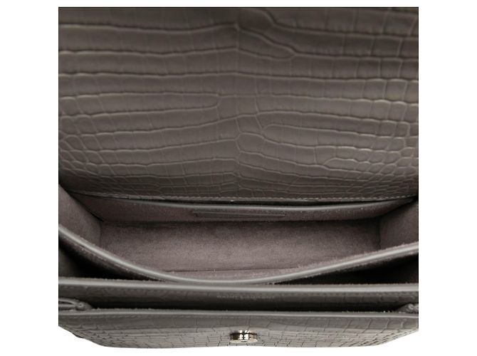 Saint Laurent Gray Medium Croc Embossed Leather Monogram Sunset Crossbody Marrone - vista 4
