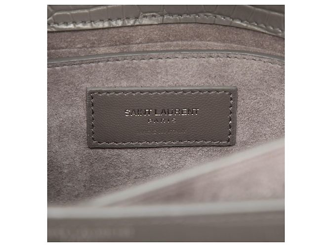 Saint Laurent Gray Medium Croc Embossed Leather Monogram Sunset Crossbody Marrone - vista 5