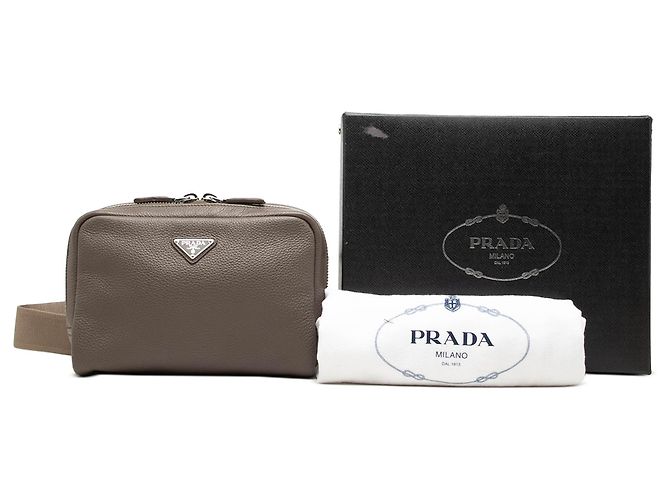 Borsa cintura con zip Prada in Vitello Daino marrone Taupe - vista 7