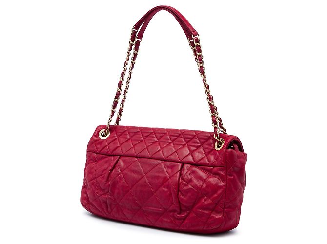 Chanel Red Large Quilted Iridescent Calfskin Coco Pleats Flap Rosso - vista 2