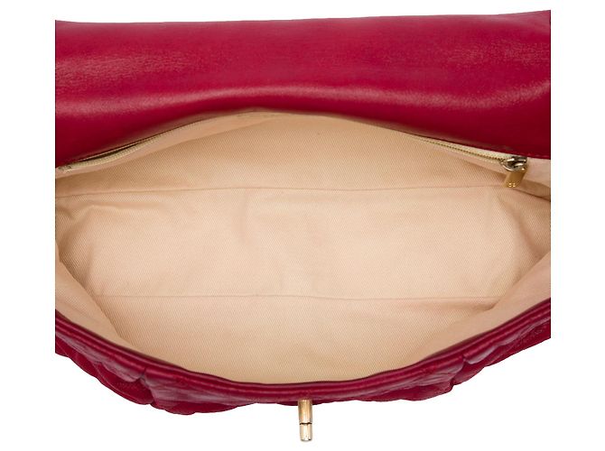 Chanel Red Large Quilted Iridescent Calfskin Coco Pleats Flap Rosso - vista 4