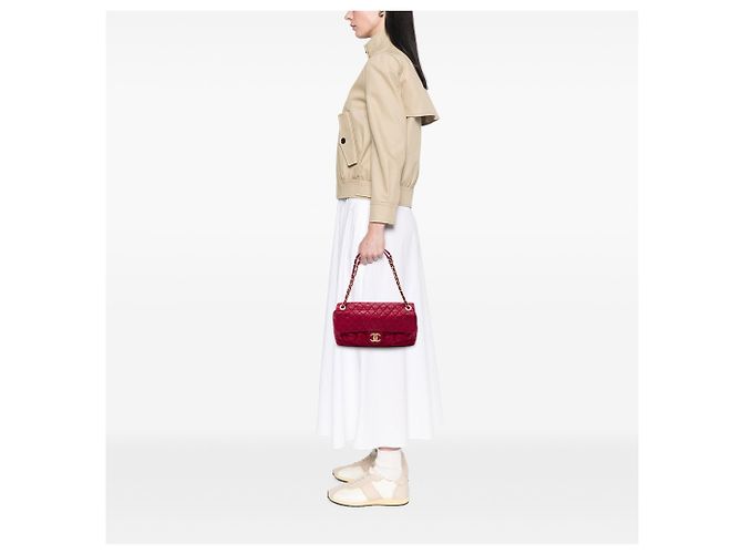 Chanel Red Large Quilted Iridescent Calfskin Coco Pleats Flap Rosso - vista 6