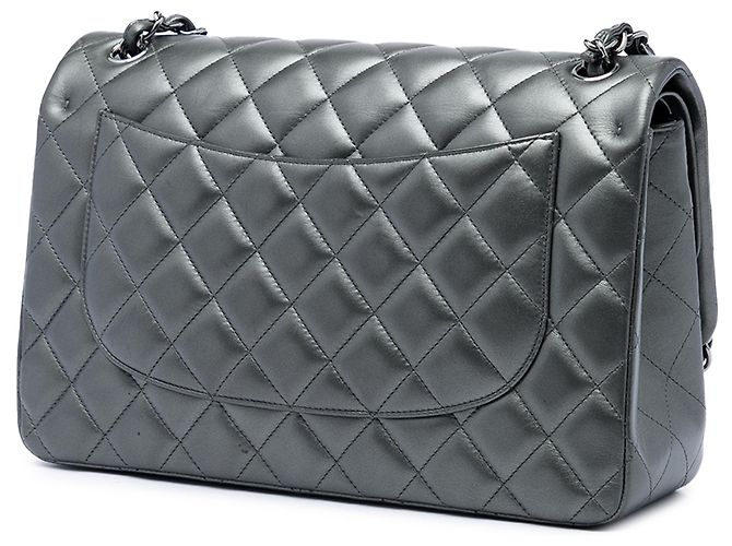 Chanel Gray Jumbo Classic Metallic Lambskin Double Flap Marrone Grigio antracite - vista 2