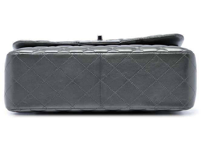 Chanel Gray Jumbo Classic Metallic Lambskin Double Flap Marrone Grigio antracite - vista 3