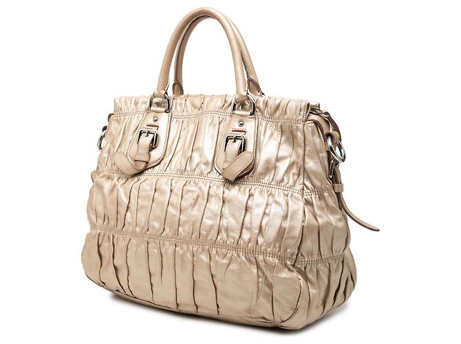 Borsa Satchel Prada in Nappa Gaufre Oro D'oro - vista 2