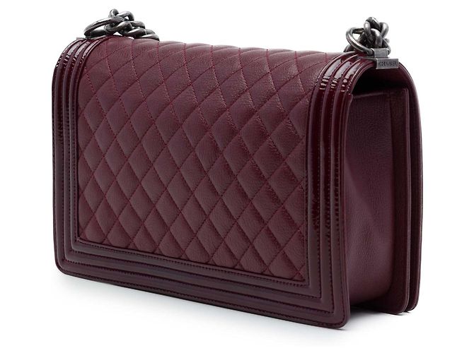 Chanel Red Medium Quilted Goatskin and Patent Boy Flap Rosso Bordò - vista 2