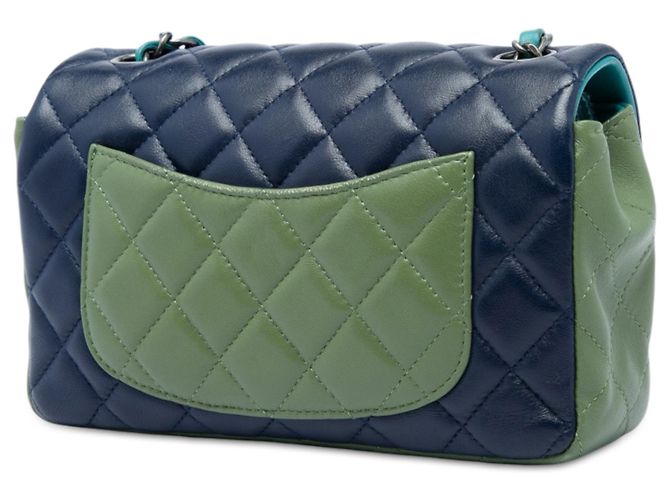 Chanel Blue Mini Rectangular Classic Tricolor Lambskin Single Flap - vista 2
