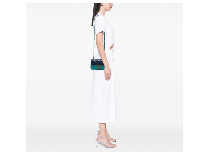 Chanel Blue Mini Rectangular Classic Tricolor Lambskin Single Flap - vista 5