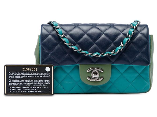 Chanel Blue Mini Rectangular Classic Tricolor Lambskin Single Flap - vista 6