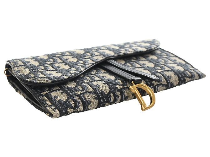 Dior Blue Oblique Canvas Saddle Wallet On Chain Blau Marineblau - vue 11