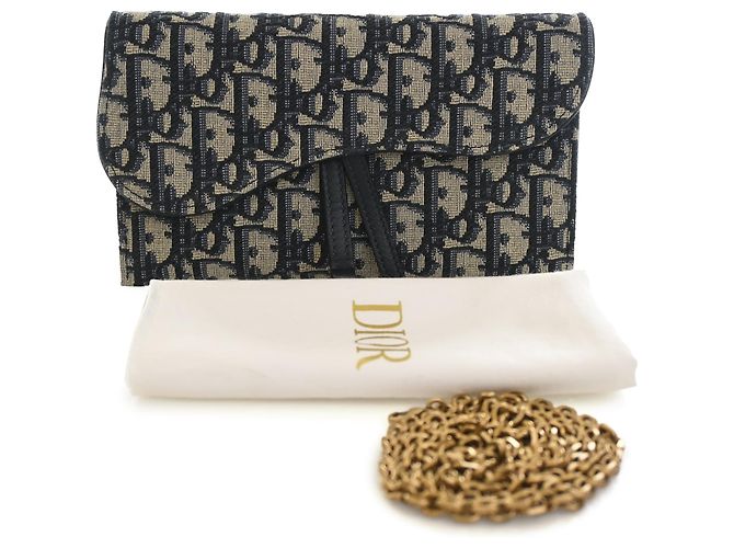 Dior Blue Oblique Canvas Saddle Wallet On Chain Blau Marineblau - vue 13