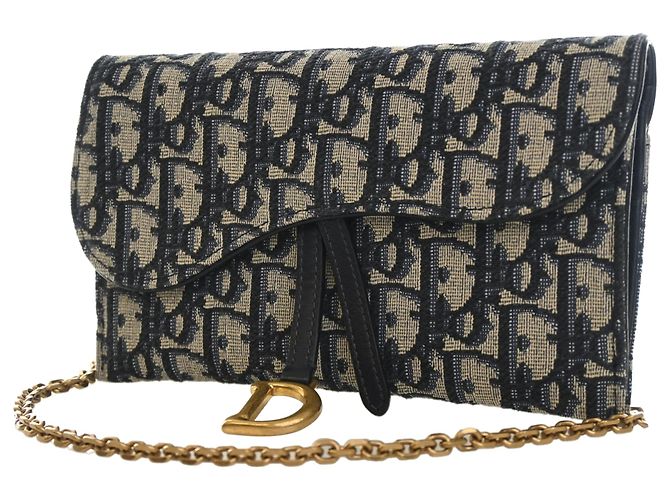 Dior Blue Oblique Canvas Saddle Wallet On Chain Blau Marineblau - vue 6