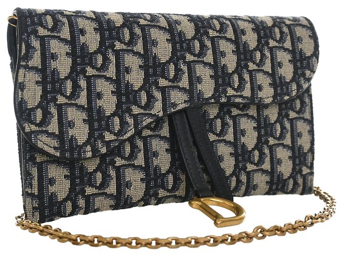 Dior Blue Oblique Canvas Saddle Wallet On Chain Blau Marineblau - vue 7