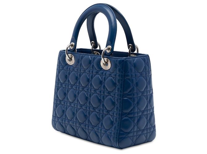 Dior Blue Medium Lambskin Cannage Lady Dior - vista 2