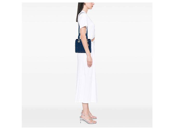 Dior Blue Medium Lambskin Cannage Lady Dior - vista 6
