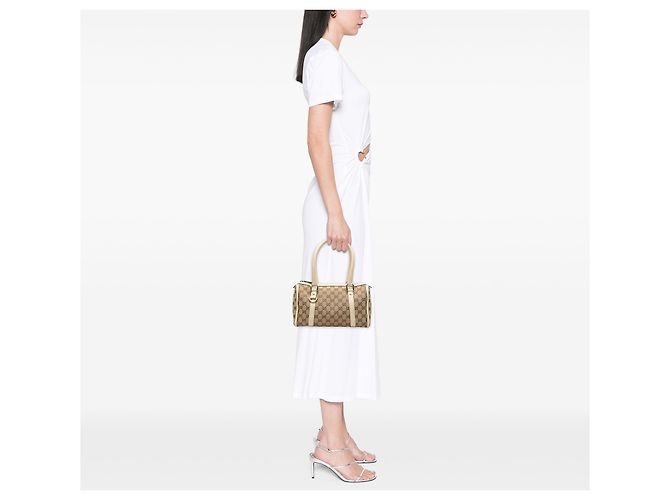 Borsa Boston Gucci Abbey D Ring in tela GG beige - vista 6