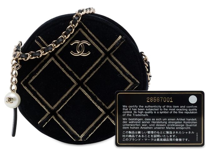 Chanel Borsa crossbody rotonda in velluto nero con perle e paillettes - vista 7