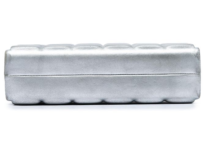 Chanel Silver Chocolate Bar Metallic Lambskin Frame Clutch mit Kette Silber - Ansicht 3