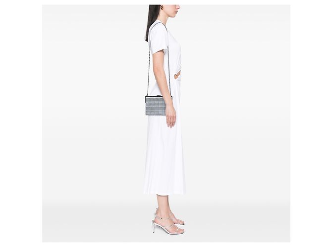 Chanel Silver Chocolate Bar Metallic Lambskin Frame Clutch mit Kette Silber - Ansicht 5