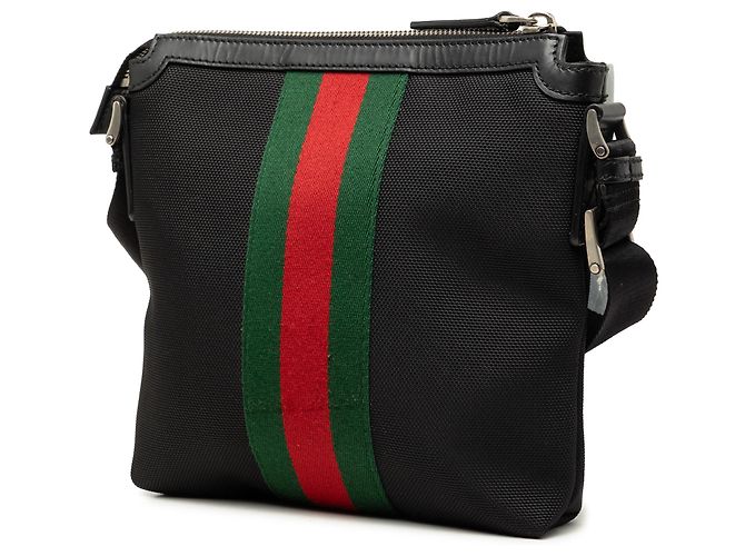 Borsa a tracolla Gucci in Techno Canvas nero con banda Web - vista 2