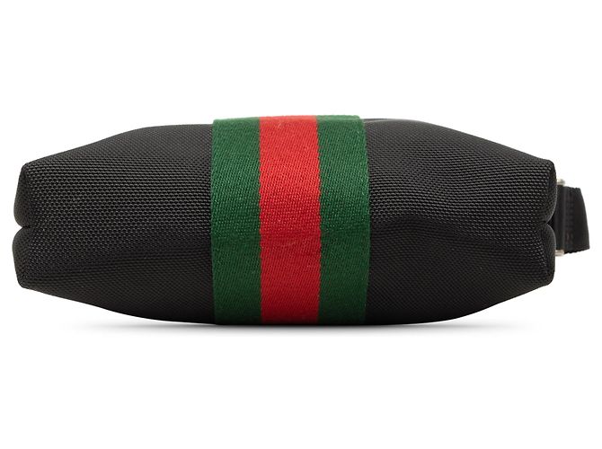 Borsa a tracolla Gucci in Techno Canvas nero con banda Web - vista 3