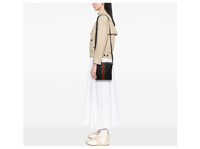 Borsa a tracolla Gucci in Techno Canvas nero con banda Web - vista 6