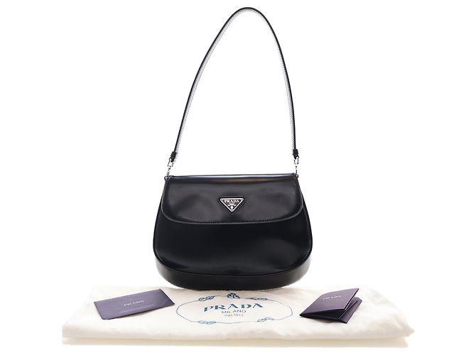 Borsa a spalla con patta Cleo in pelle Spazzolato nera Prada Nero - vista 15