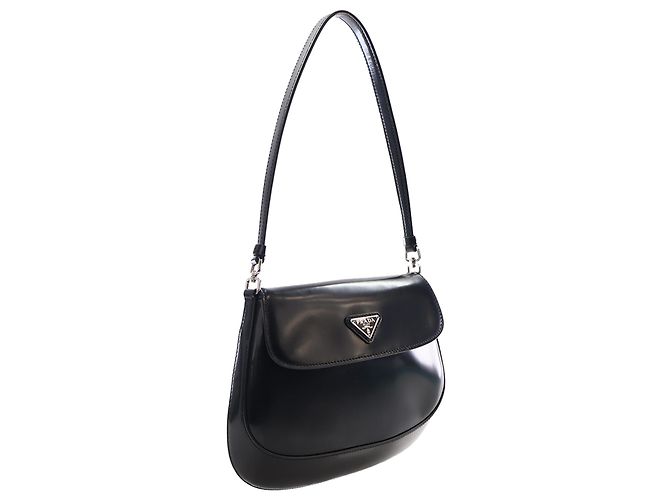 Borsa a spalla con patta Cleo in pelle Spazzolato nera Prada Nero - vista 2