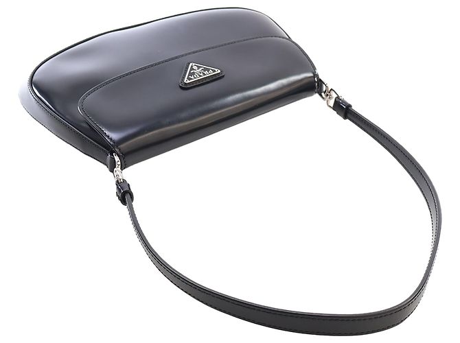 Borsa a spalla con patta Cleo in pelle Spazzolato nera Prada Nero - vista 7