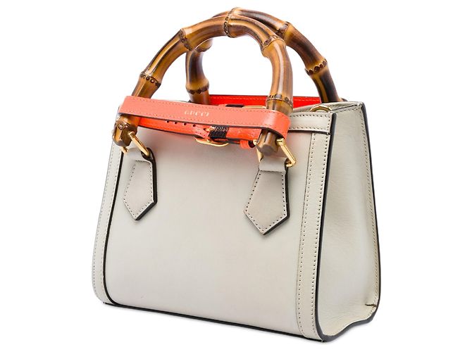 Borsa Diana Mini in pelle di vitello bianca con bambù Gucci Bianco Bianco sporco - vista 2