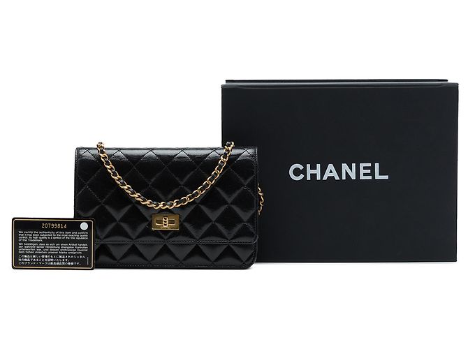 Wallet On Chain Chanel Cartera con cadena Reissue 2.55 de piel de becerro acolchada negra Negro - vista 7
