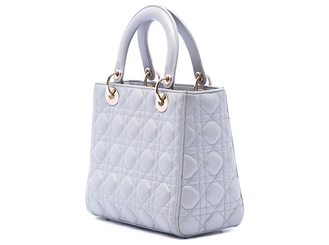 Dior Gray Medium Pearlescent Lambskin Cannage Lady Dior Marrone - vista 2