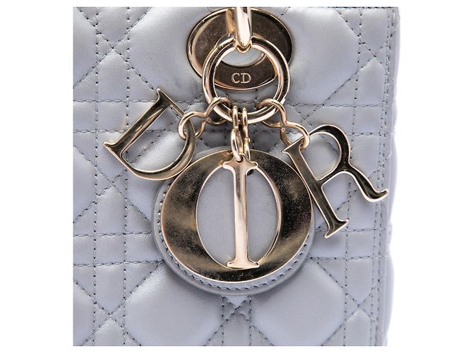 Dior Gray Medium Pearlescent Lambskin Cannage Lady Dior Marrone - vista 5