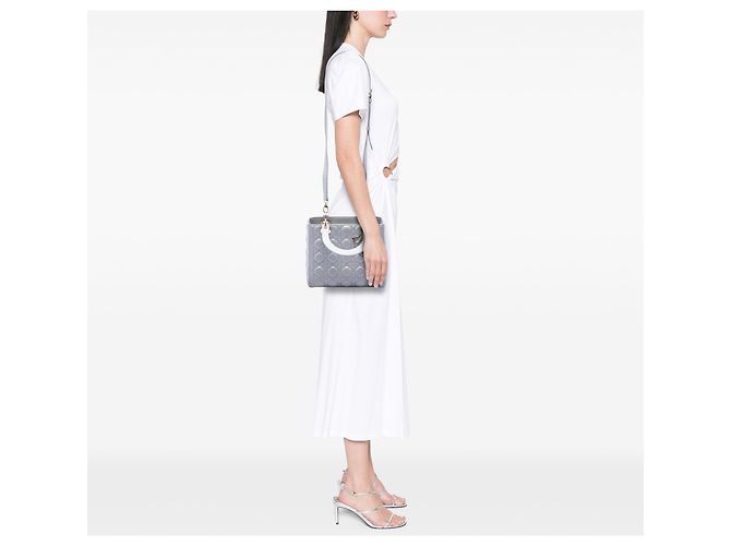 Dior Gray Medium Pearlescent Lambskin Cannage Lady Dior Marrone - vista 6