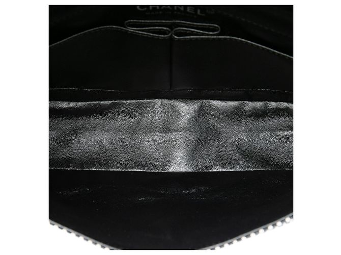 Chanel Black Medium Classic Canvas Sequin Stripes Double Flap Nero - vista 4