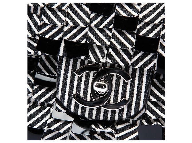 Chanel Black Medium Classic Canvas Sequin Stripes Double Flap Nero - vista 5