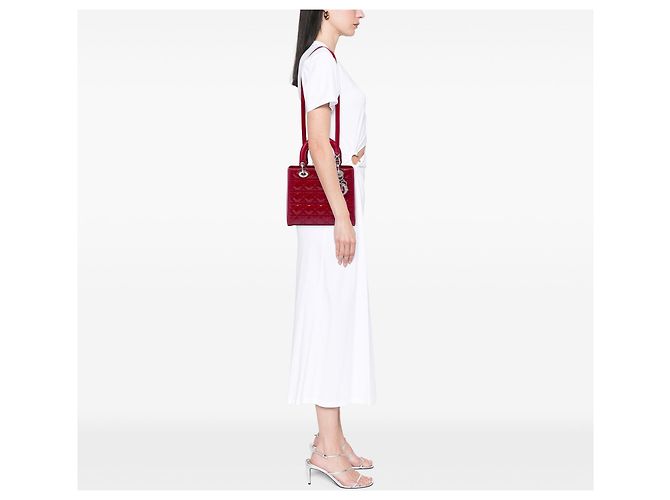 Dior Red Medium Patent Cannage Lady Dior Rosso - vista 5