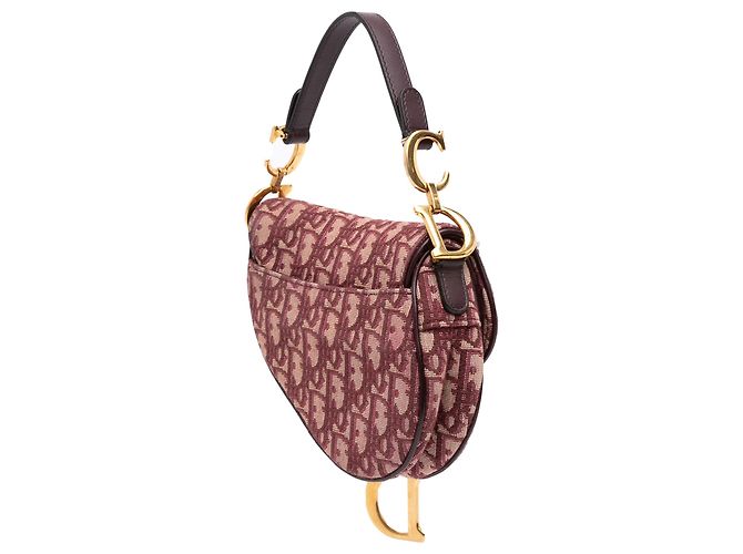 Mini borsa Saddle Dior in tela Oblique rossa Rosso Bordò - vista 2