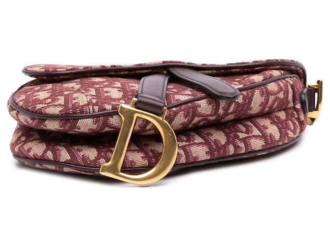 Mini borsa Saddle Dior in tela Oblique rossa Rosso Bordò - vista 3