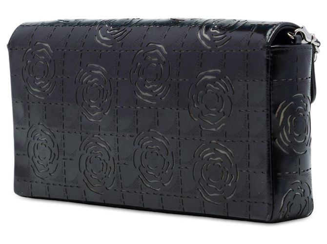 Chanel Black Laser Cut Camellia Patent East West Flap Nero - vista 2