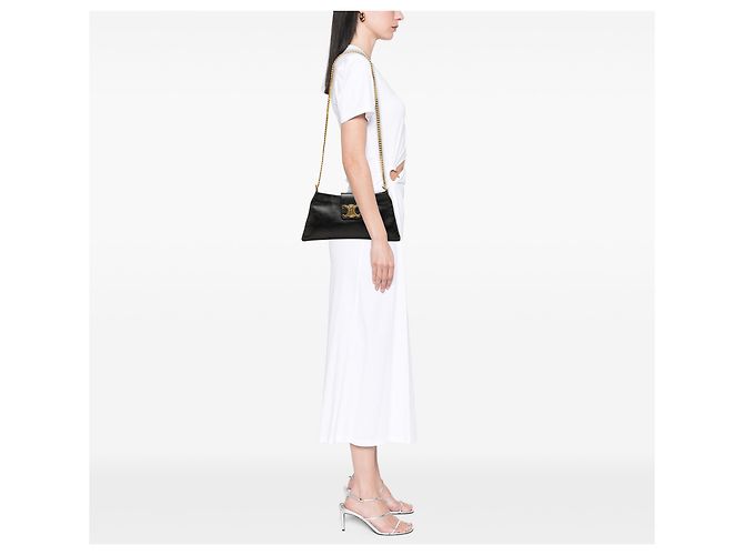 Céline Borsa a tracolla Celine Triomphe Wiltern in pelle di vitello nera Nero - vista 6