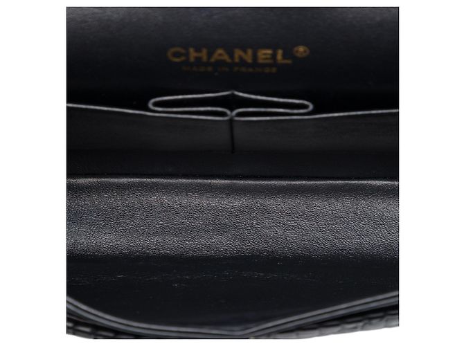 Chanel Black Medium Classic Chevron Calfskin Pleated Double Flap Nero - vista 4