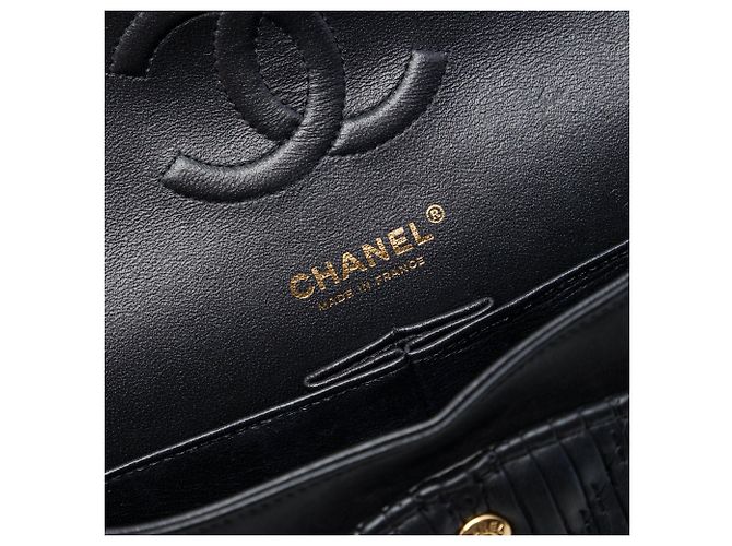 Chanel Black Medium Classic Chevron Calfskin Pleated Double Flap Nero - vista 5