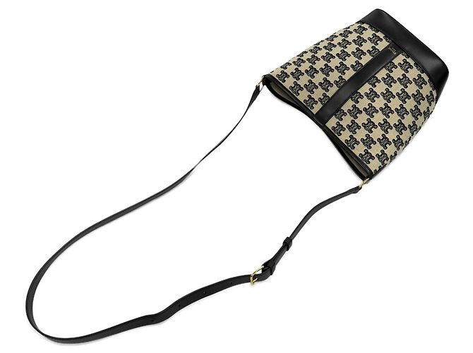 Céline Borsa secchiello Celine Small Triomphe in tela ricamata marrone Beige - vista 10
