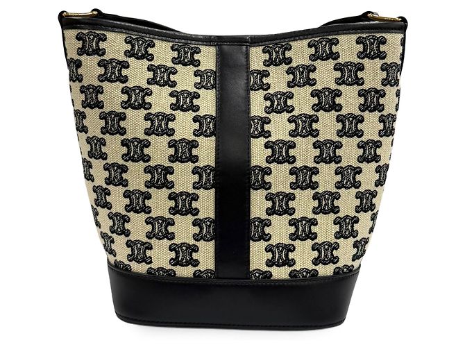 Céline Borsa secchiello Celine Small Triomphe in tela ricamata marrone Beige - vista 2