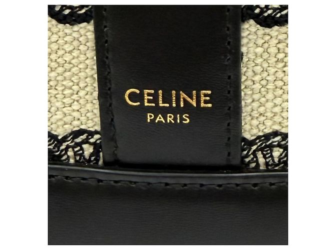 Céline Borsa secchiello Celine Small Triomphe in tela ricamata marrone Beige - vista 6